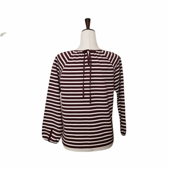 J Crew Brown Striped 3/4 Sleeved Back Tie Cotton Blouse Size S - Picture 3 of 6
